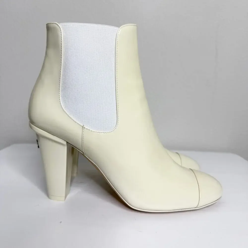 Chanel Resort 2022 Ivory Chelsea Ankle Boots Interlocking CC Logo Patent Size 37